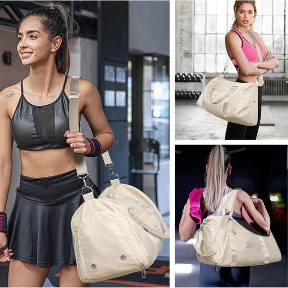 Womens Gym Tote Duffle Bag with Wet Pocket & Shoe Compartment, Sports Duffel Ove - Picture 6 of 6